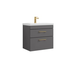 Balterley Rio 2 Drawer Wall Hung Vanity Basin Unit - with D-shaped handles (Tap Not Included) Grey Gloss Grey