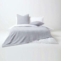 Homescapes Cotton Halden Chevron Grey Throw - 225 x 255 cm