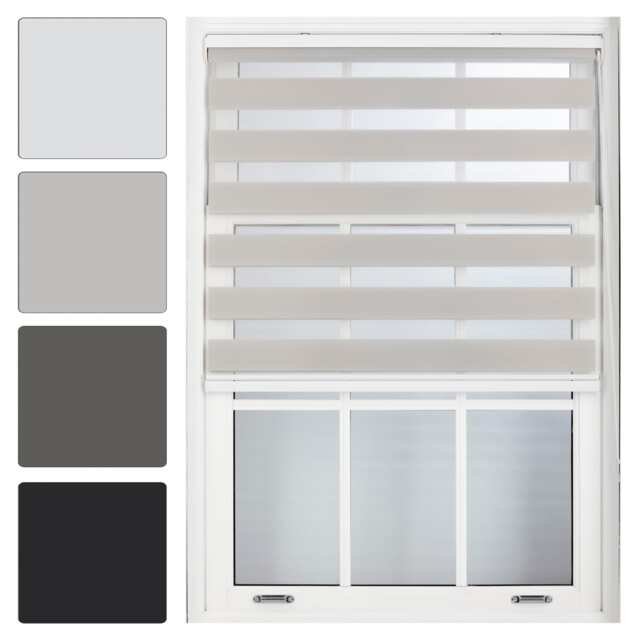 Day and Night Zebra Roller Blind 150cm Wide x 165cm Long Grey Grey