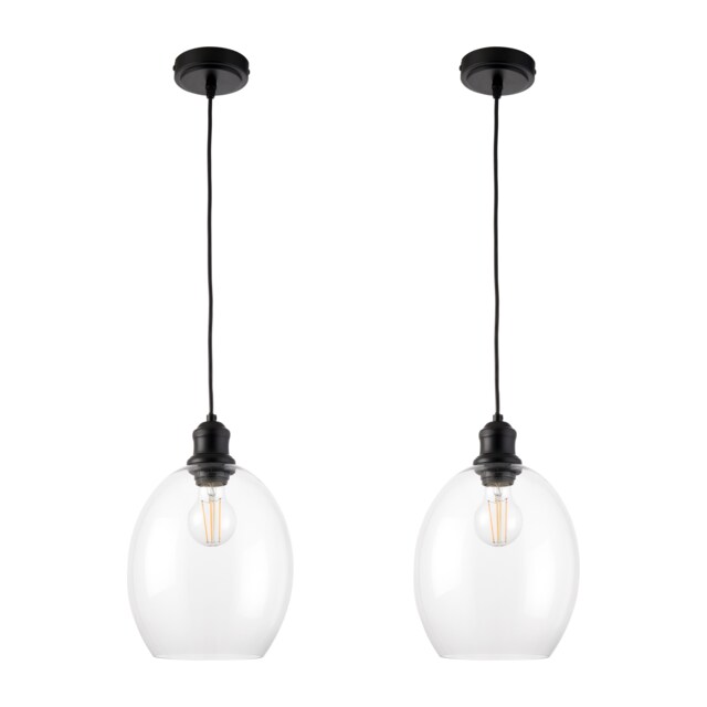 Set of 2 Blakely - Matt Black Retro Pendant Lights with Glass Shades