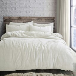 Velosso Plain Teddy Fluffy and Warm Fleece Duvet Cover Set Cream Cream Super King