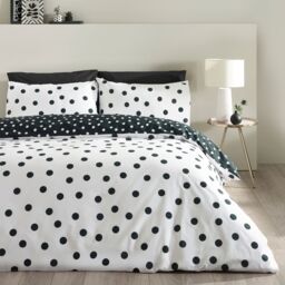 Catherine Lansfield Polka Dot Reversible Duvet Cover Set Black Black / White King