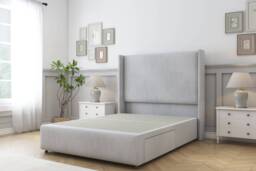 Sloomy Stratford Silver Naples Divan Bed Base No Drawers With 54 Inch Wingback Headboard & 12 Inch Matching Footboard Silver Silver Super King 1