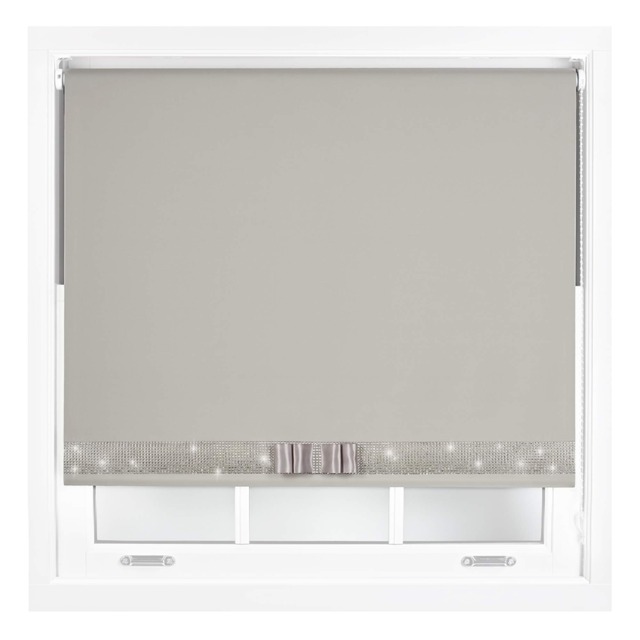 FURNISHED Blackout Roller Blinds with Diamante Trim and Bow Cut to Size Grey Grey (W) 210cm x (L) 165cm