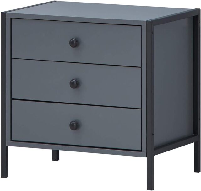 Zahra Bedside Table Cabinet Bedroom Furniture Nightstand 3 Drawer Dark Grey
