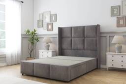Sloomy Beaumont Slate Naples Divan Bed Base No Drawers With 54 Inch Wingback Headboard & 12 Inch Matching Footboard Grey Slate Small Single 1