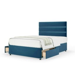 Neptune Spring Blue Plush Velvet 2 Drawer Divan Set And Milan Headboard Small Single