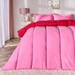 OHS Reversible 10.5 Tog Coverless Washable Duvet with Pillowcases Pink Hot Pink/Red Double