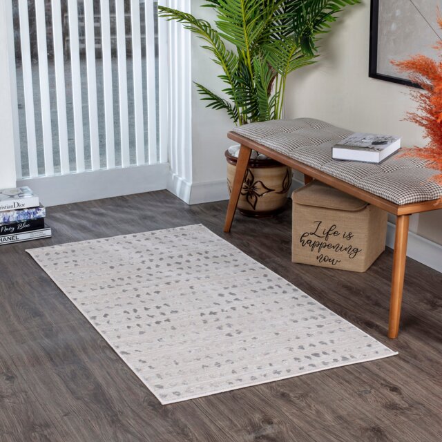 LIVABLISS Lustro-Modern Polka Dot Rug 80 x 150 cm Grey Off-White Beige