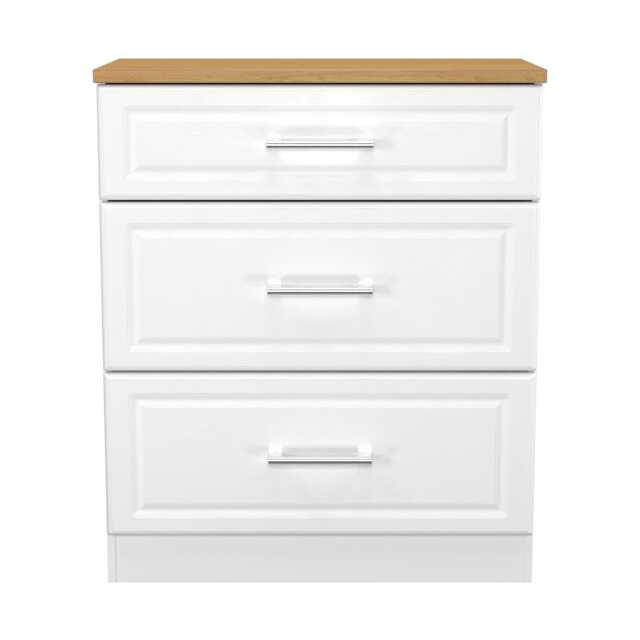 Norfolk 3 Drawer Deep Chest of Drawers in White Ash & Modern Oak (Ready Assembled) White White Ash & Modern Oak