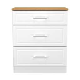 Norfolk 3 Drawer Deep Chest of Drawers in White Ash & Modern Oak (Ready Assembled) White White Ash & Modern Oak