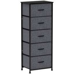 HOMCOM Fabric Chest of Drawers, Industrial Bedroom Dresser with 5 Fabric Drawers, Steel Frame and Wooden Top for Nursery, Living Room, Hallway, Dark Grey Grey Dark Grey