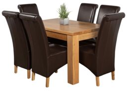 Dakota 127 x 82cm Oak Small Dining Table and 6 Montana Leather Chairs Brown Brown