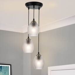 COSYLYTE Lorne 3 Light Modern Faceted Glass Pendant Light - Matt Black Base Silver 1