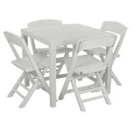 White Plastic Garden Table with Chair White 5