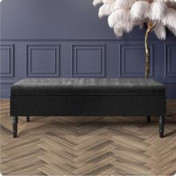 137cm Safar Plain Ottoman Storage Bench -Naples Shoes Bench with Black Turned Wooden Legs - Black Upholstery Footstool Storage