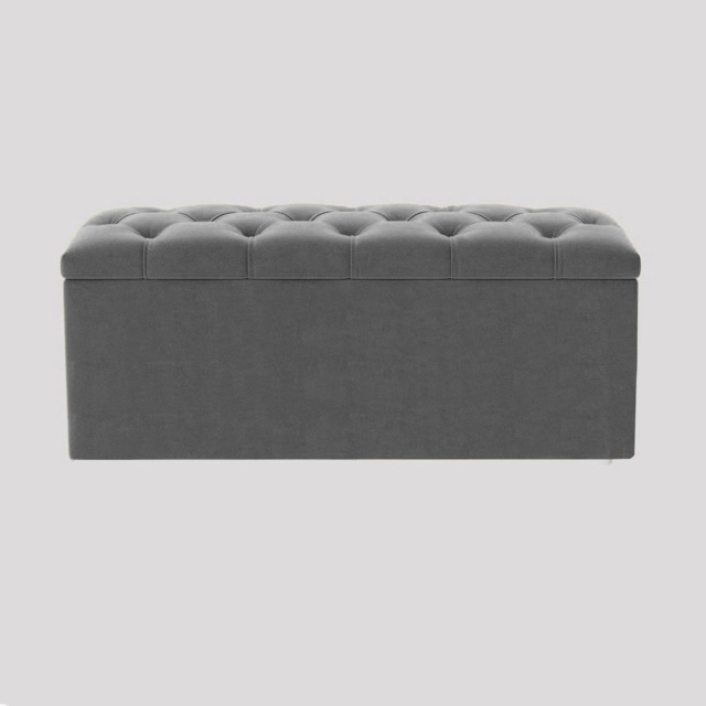180cm Luna Chesterfield Ottoman Storage Box - Grey Plush Velvet Upholstered Blanket Box