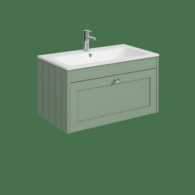 Balterley Wall Hung 1 Drawer Unit with Stone Basin 1 Tap Hole Green 431 x 800 x 453mm