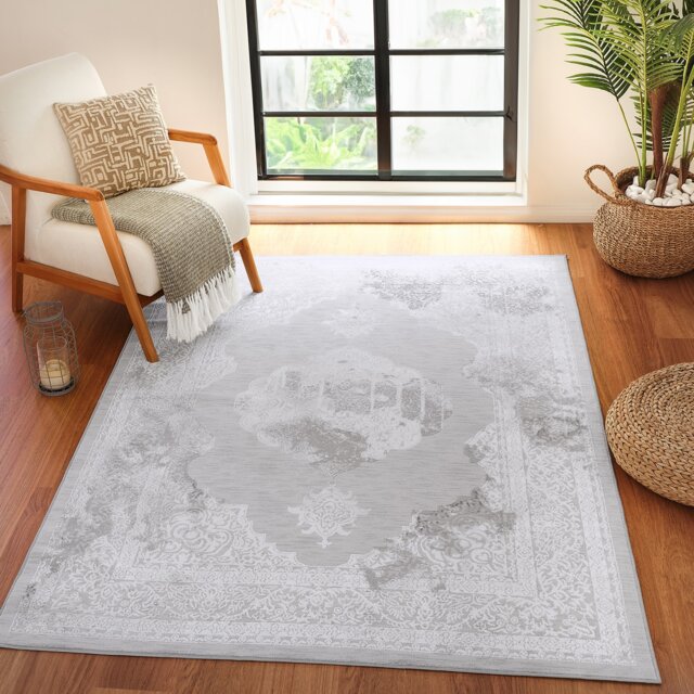 LIVABLISS Lustro-Vintage Traditional Boho Rug 160 x 220 cm Grey Off-White Beige