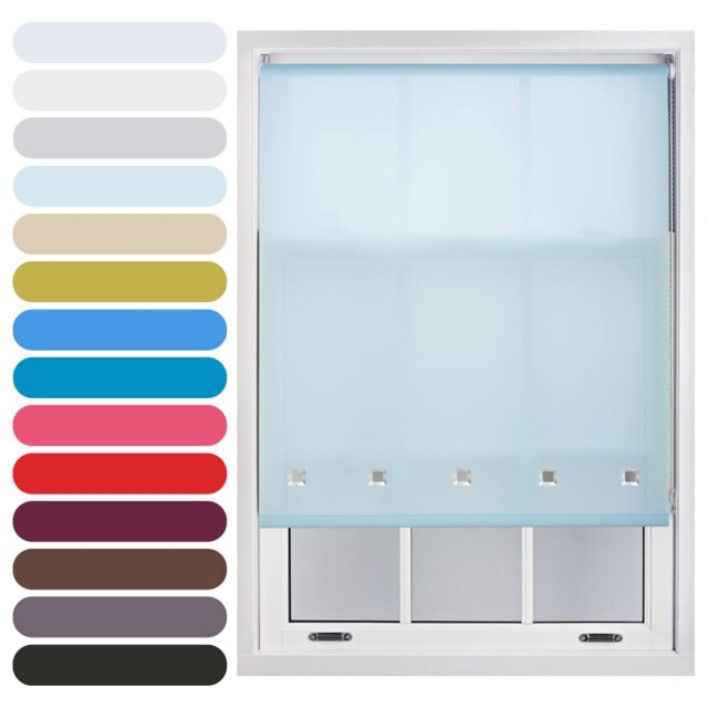 FURNISHED Roller Blinds Daylight Square Eyelet Light Filtering Easy Fit Trimmable Window Shade Blue Duck Egg Blue