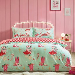 Catherine Lansfield Santa's Howdy Christmas Reversible Duvet Cover Set Green Green King