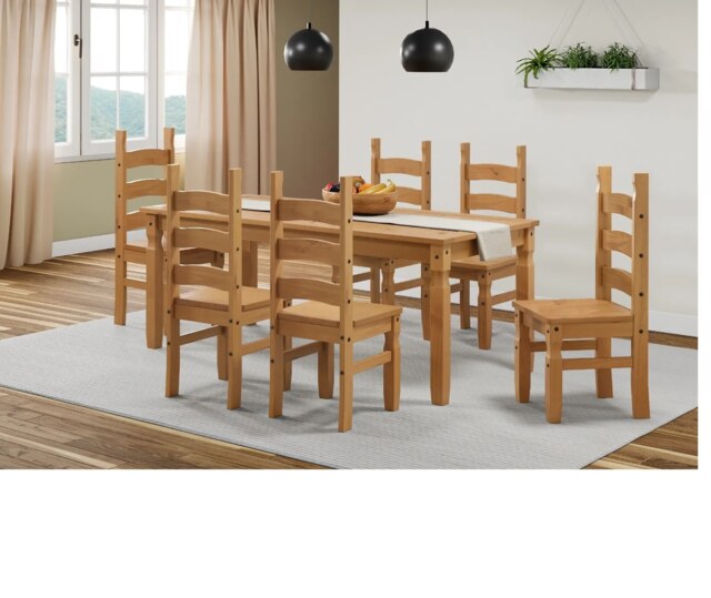 Mercers Furniture Corona 6'0 Table & 6 Chairs Dining Set Solid Wood Pine Wooden Large Long with Mexican Styling