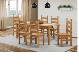 Mercers Furniture Corona 6'0 Table & 6 Chairs Dining Set Solid Wood Pine Wooden Large Long with Mexican Styling