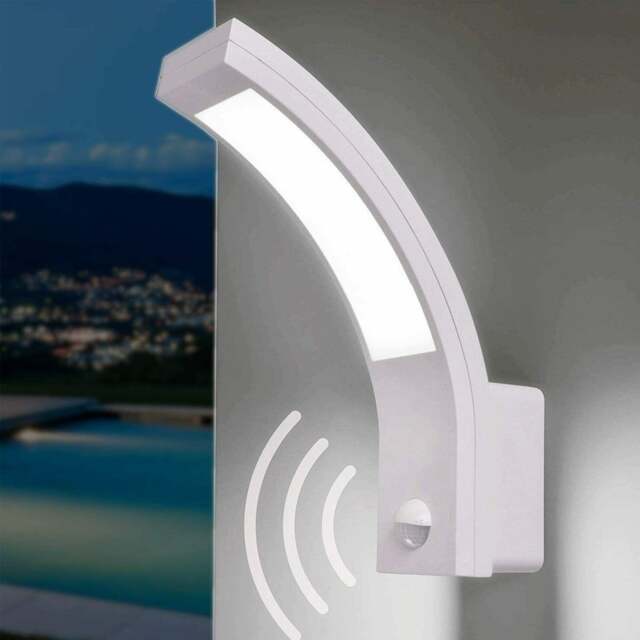 CGC PARIS White Curved LED Outdoor Wall Light with Motion Sensor White White Height: 25.5 cm, Width: 6.6 cm, Depth: 18.7 cm