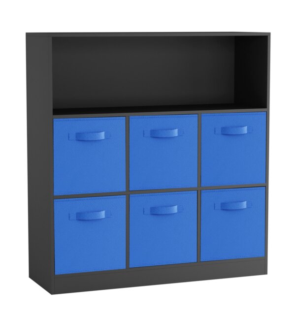 Wide 7-Cube Bookcase With Drawers Black Black & Dark Blue 1