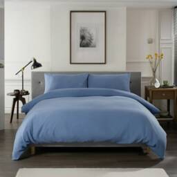 St Quentin 100% Cotton Double Gauze Duvet Cover Set - Soft & Breathable Bedding - 180 Thread Count Blue Denim Single
