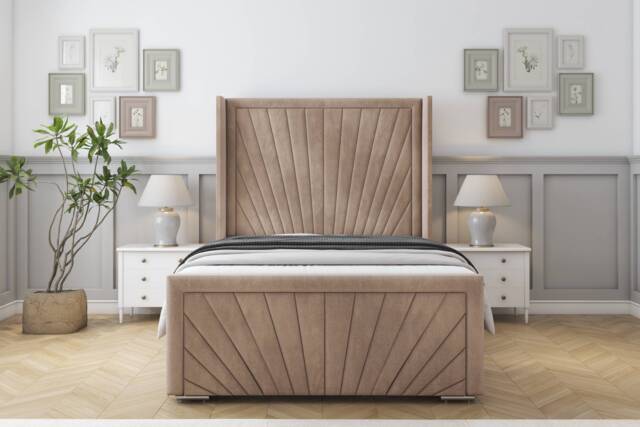 "Sloomy Rutherford Mink Naples Bed Frame With 50"" Upholstered Wingback Headboard 3' Single"