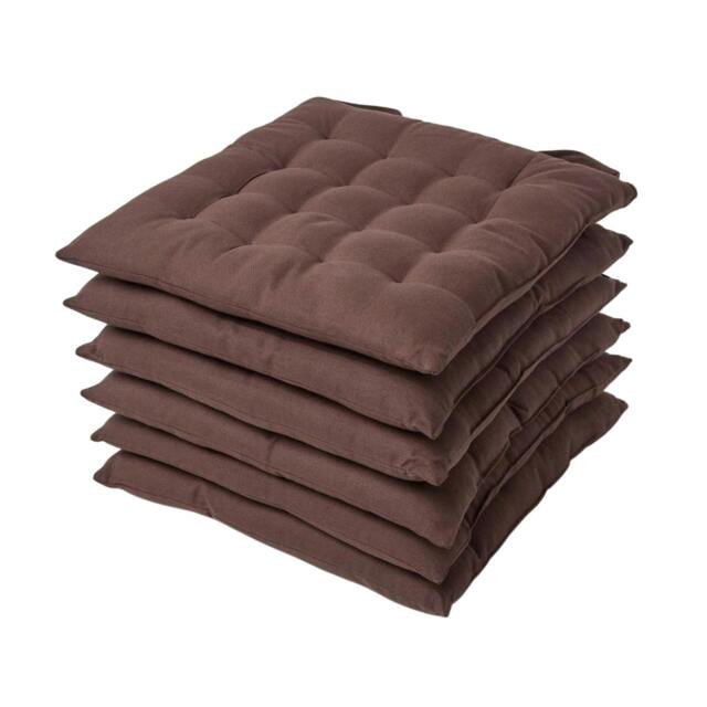 Homescapes 6 x Seat Pads Luxury Cotton Indoor Outdoor Garden Dining Cushion Brown 40 x 40 cm 6