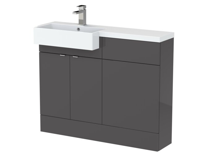 Balterley Alrewas Contemporary 2 Door Left-Hand Floor Standing Combination Unit with Basin, Gloss Grey, 1100mm