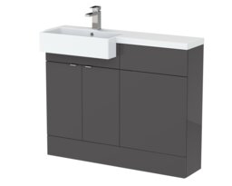 Balterley Alrewas Contemporary 2 Door Left-Hand Floor Standing Combination Unit with Basin, Gloss Grey, 1100mm