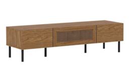 1.4m TV Cabinet - MFC - PVC Rattan - L40 x W140 x H36 cm - Mid Oak - Black