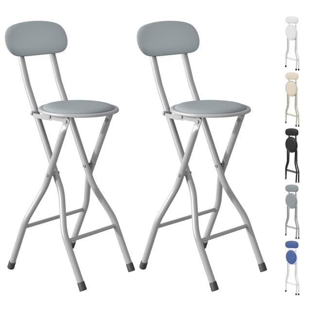 Folding Breakfast Bar Stool padded High Chair Set of 2 Grey