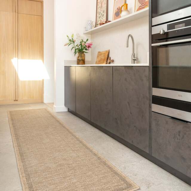 KUKOON Rayna Easy-Clean Jute-Effect Runner – Beige Bordered Kitchen & Hallway Rug 60cm x 240cm