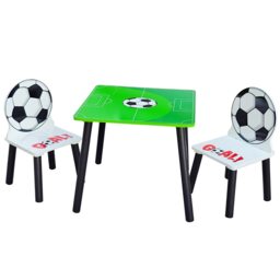 Kids Wooden Table And 2 Chairs Themed Set White Football 3