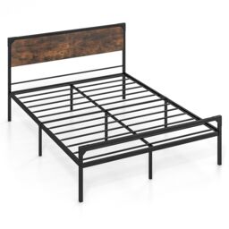 COSTWAY Industrial King Metal Platform Bed Brown