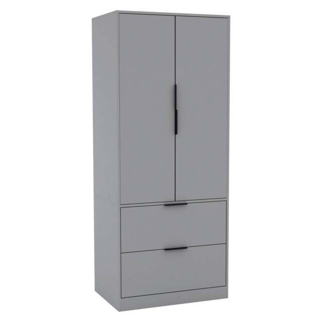 FUJI 2 Door 2 Drawer Minimalist Bedroom Wardrobe Storage & Hanging Rail 180cm Multi Grey 1