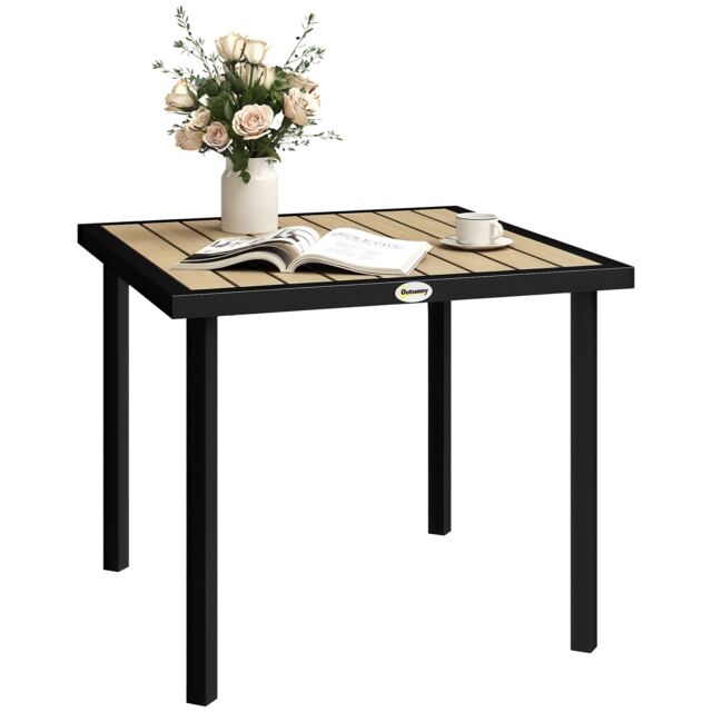 Outsunny Garden Table for 4 Person with Parasol Hole, Brown Brown
