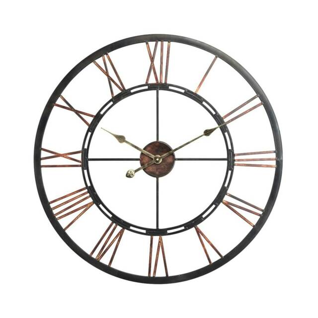 Living and Home Round Vintage Silent Wall Clock - 60cm Black