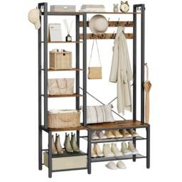Hall Tree Coat Rack With Shoe Storage Brown Black One Size