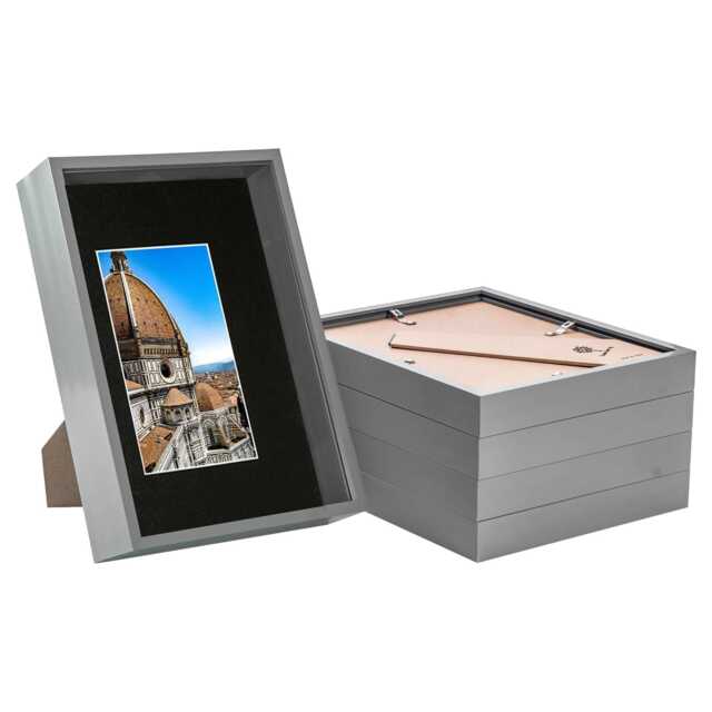 "Nicola Spring A4 (8 x 12"") Deep Photo Frames - Grey/Black Mount - 3D Deep Box Picture Frame Display Case (31 x 22cm) x5"