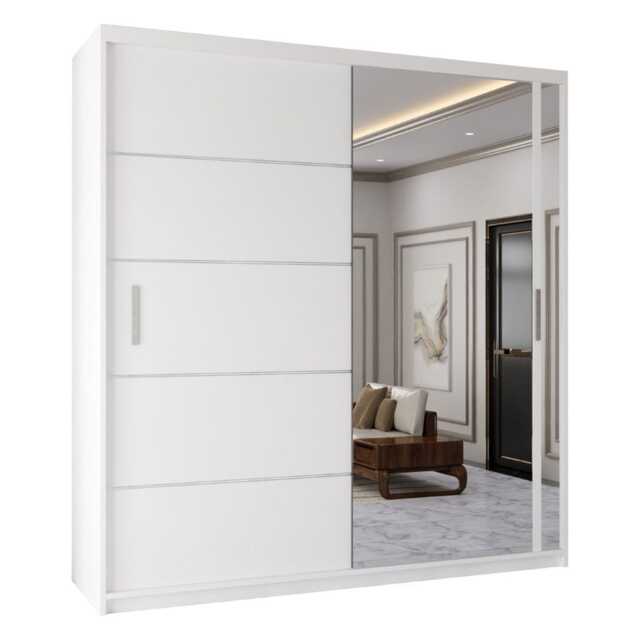 Sliding Wardrobes 4u Modern Sliding Door Wardrobe with Full Mirror 120cm, 150cm, 180cm and 203cm White White180cm
