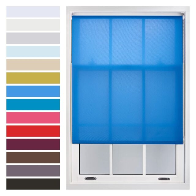 FURNISHED Daylight Roller Blinds Made to Measure Sheer Window Blind with Metal Fittings Blue Blue (W) 150cm x (L) 210cm