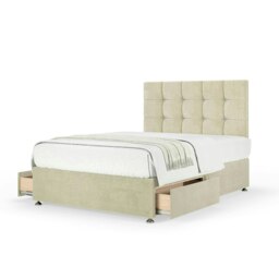 Neptune Spring Cream Naples Velvet 2 Drawer Divan Set And Pearl Headboard Small Single