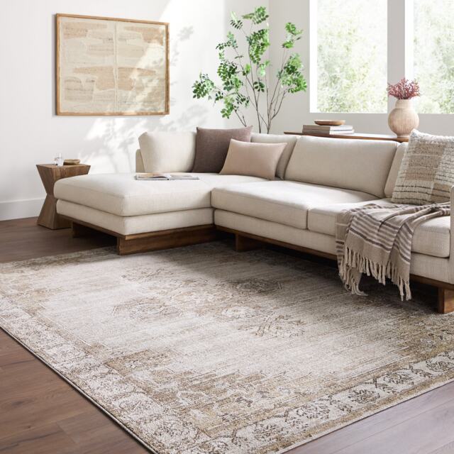 LIVABLISS Fifth Avenue-Vintage Traditional Boho Fringe Rug 200 x 275 cm Brown Off-White Grey