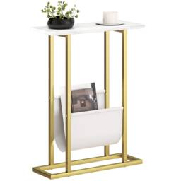 HOMCOM Narrow Side Table, End Table with Magazine Holder for Small Spaces White White