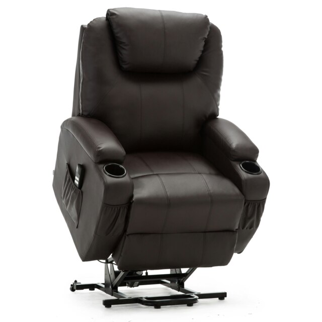 Cinemo Dual Motor Rise Recliner Bonded Leather Heat & Massage Chair (Brown)